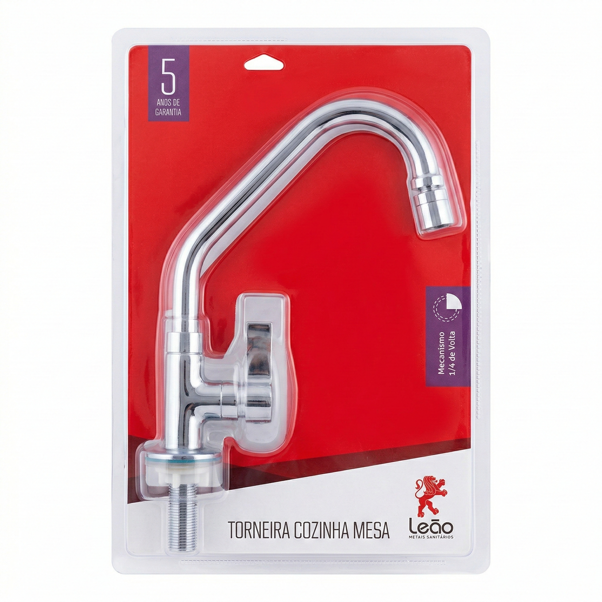 Torneira para Cozinha de Mesa Bica Alta com Arejador Articulado 1/4 de Volta C70 Cromada
