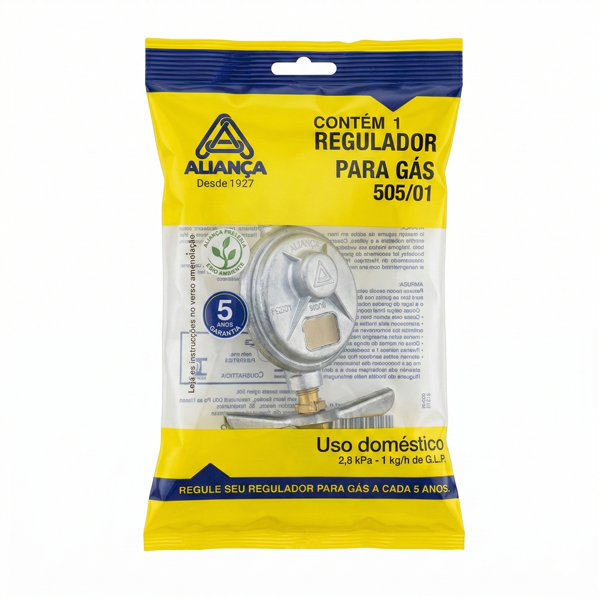Regulador de Gás GLP Aliança 505/01 Baixa Pressão 1kg/h Doméstico - Compacto Original