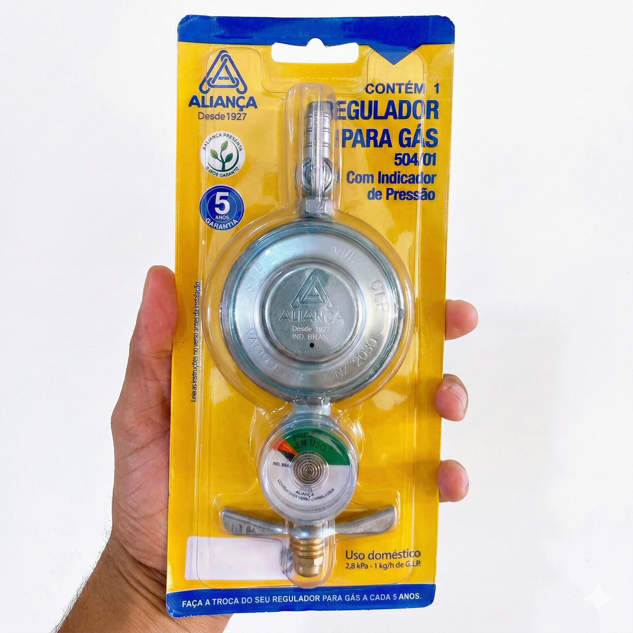 Regulador de Gás GLP Aliança 504/01 com Manômetro (Indicador de Pressão) 1kg/h Doméstico - Original