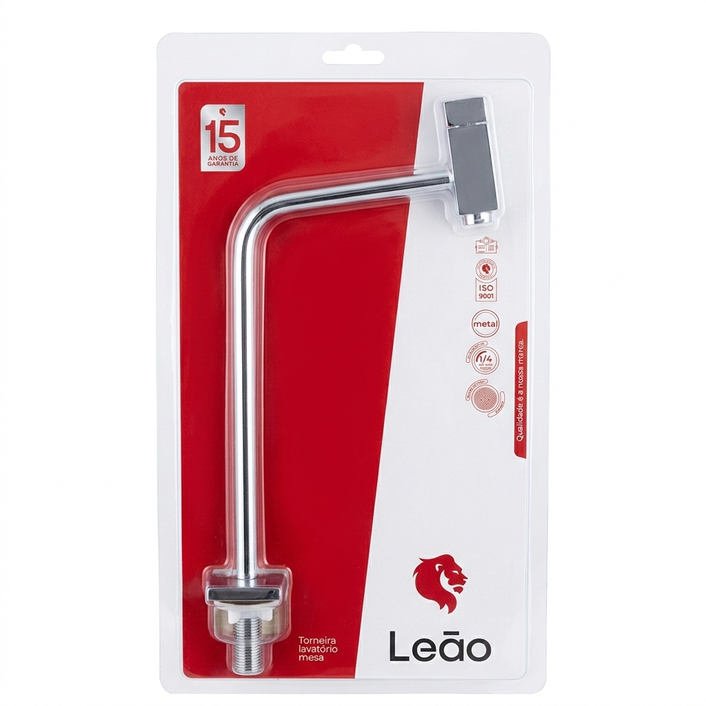 Torneira para Lavatório de Mesa Bica Alta Linha Slim Pluss Cromada - Leão Metais
