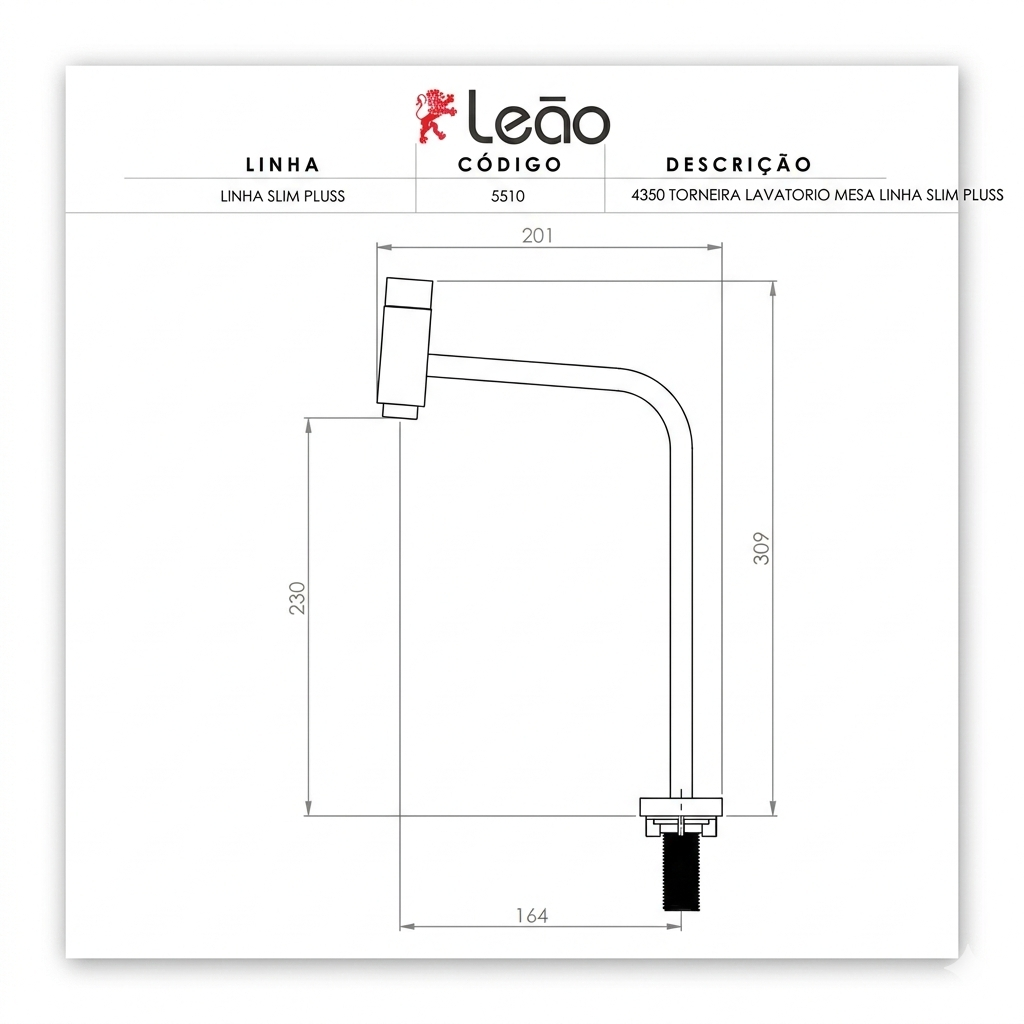 Torneira para Lavatório de Mesa Bica Alta Linha Slim Pluss Cromada - Leão Metais