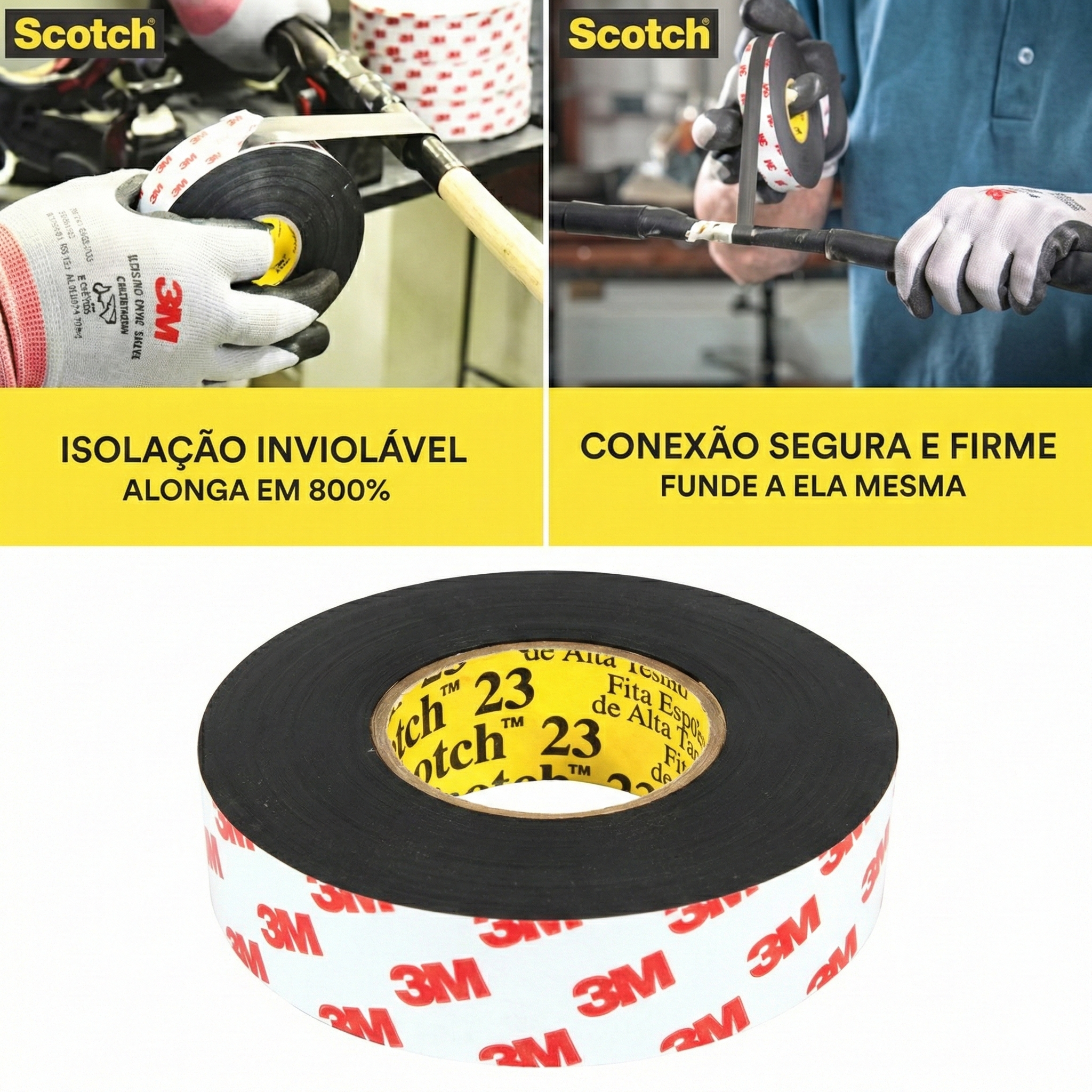 Fita Isolante 3M Scotch 23 Auto Fusão 19mm - Profissional Alta Tensão 69kV - 2m, 5m ou 10m