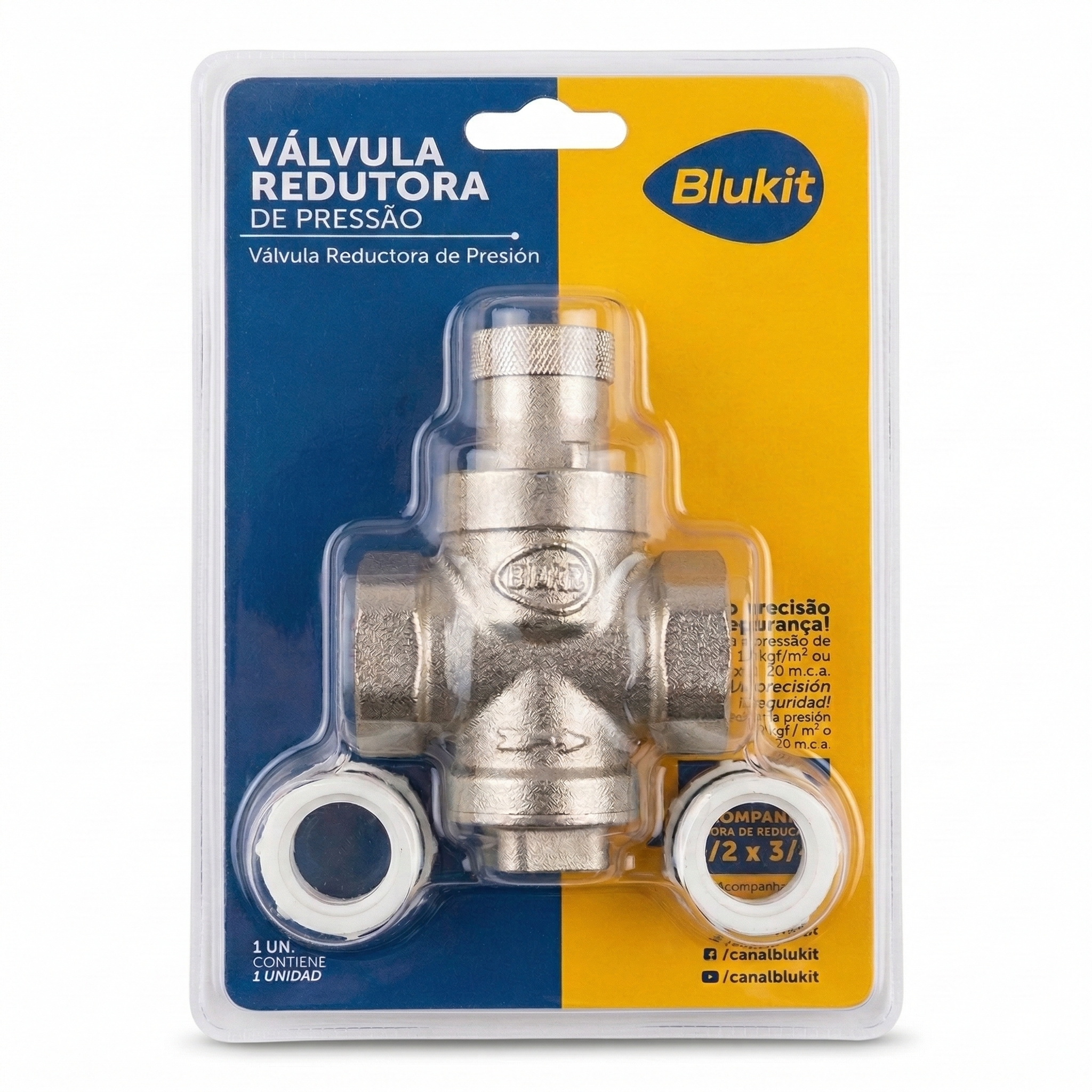 Válvula Redutora de Pressão Blukit 3/4" com Redução para 1/2" - Sem Manômetro