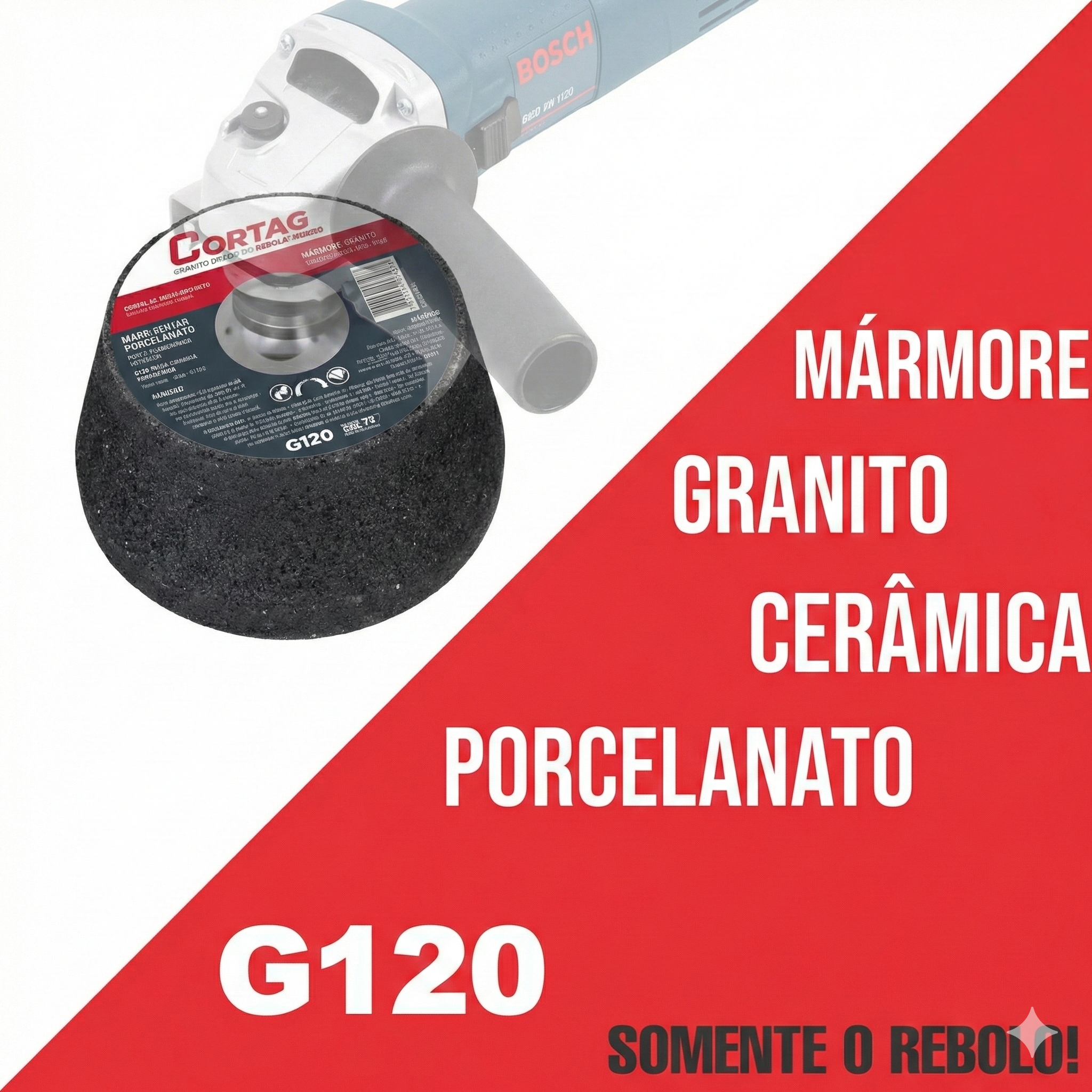 Rebolo Tipo Copo Cônico G-120 para Esmerilhadeira Acabamento de Piso e Porcelanato Cortag