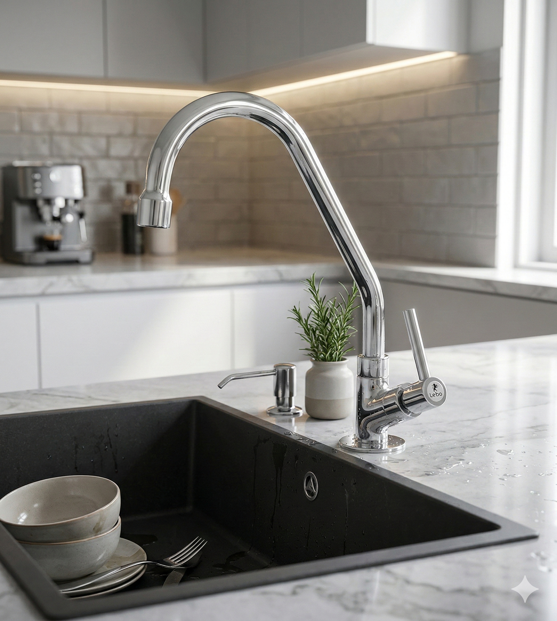Torneira para Cozinha de Mesa Bica Alta com Alavanca 1/4 de Volta C62 Cromada - Leão Metais