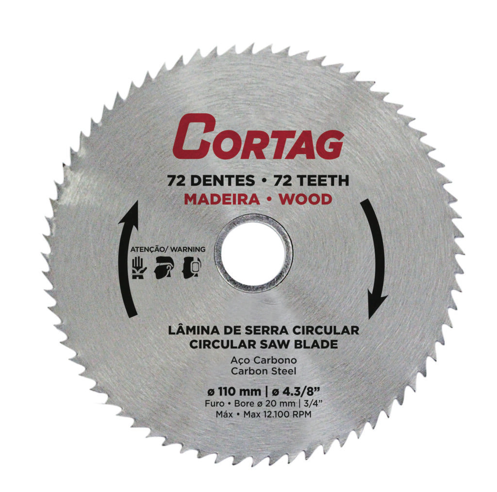 Disco Serra Circular Cortag 72 Dentes 110mm 20mm 61347