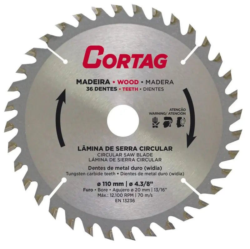 Disco Serra Circular Cortag 36 Dentes 110mm 20mm 60879